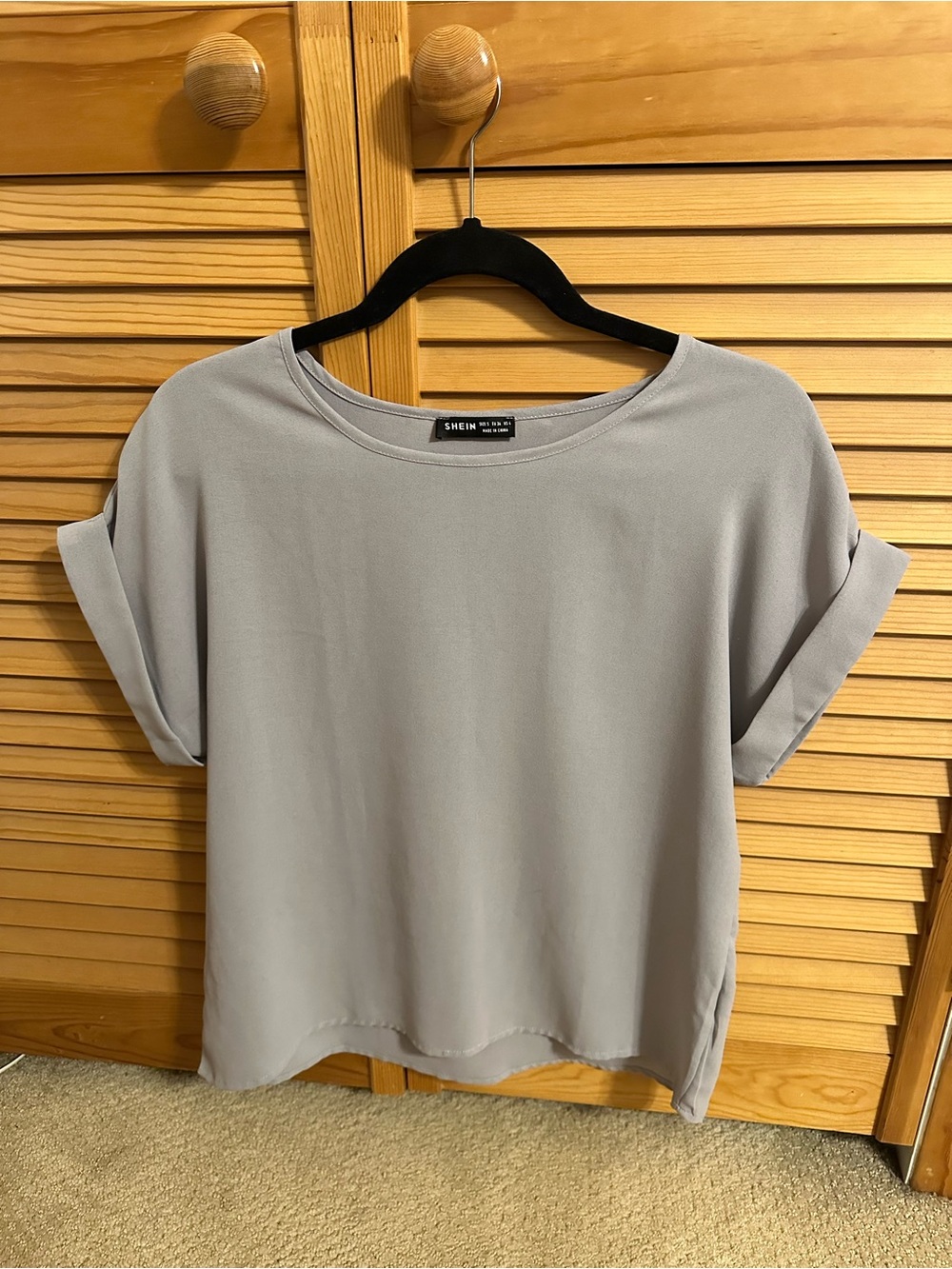 SHEIN Light Gray Roll-Cuff Short Sleeve Blouse
